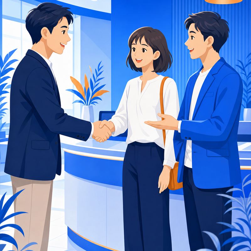 紹介者を通じて研修の相談をする経営者のイラスト