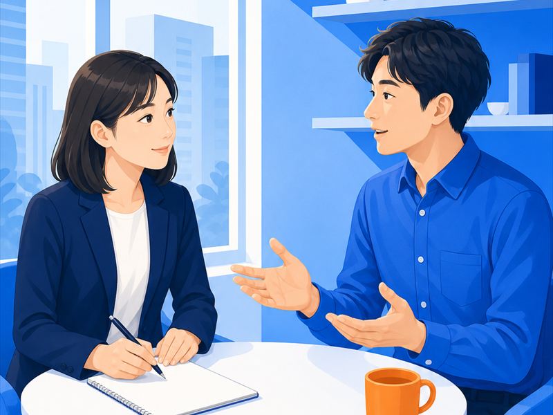 研修前に業務と困りごとをヒアリングするイラスト