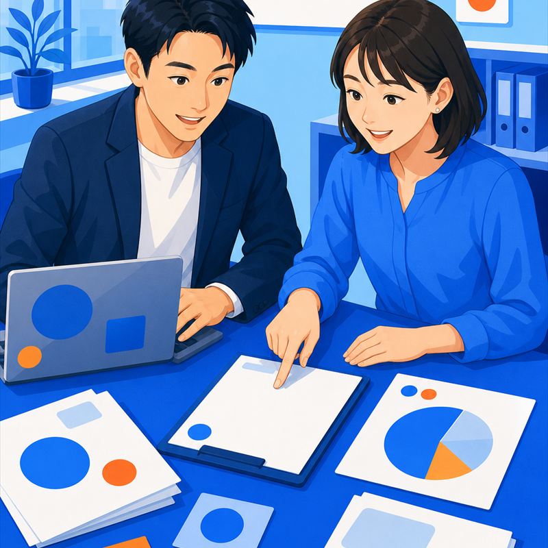 自社の業務データを使いながら参加者が実習するイラスト